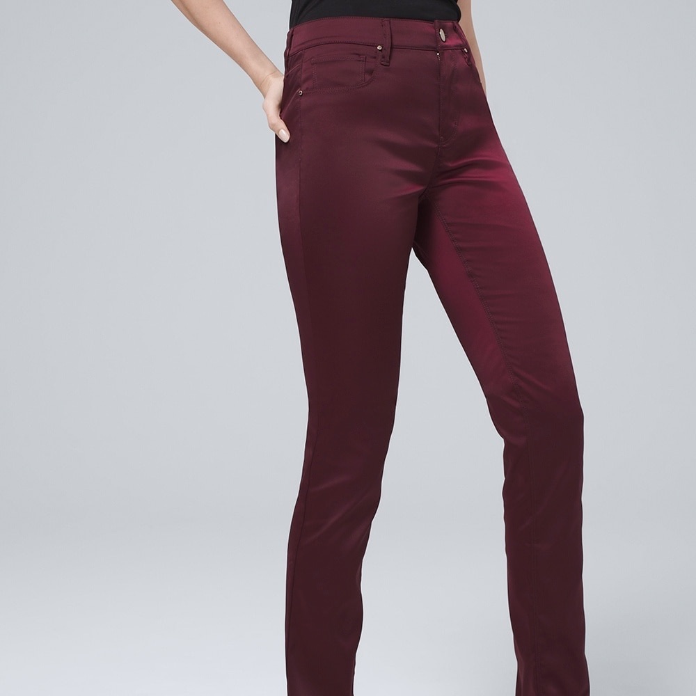 WHITE HOUSE BLACK MARKET. High-Rise Satin Slim Jeans With Ankle Slits. Size 4.